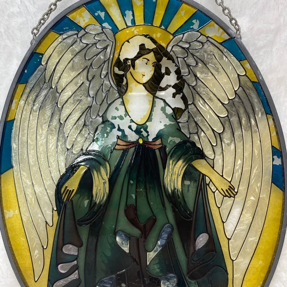 VTG  Angel Stained Glass Window Hanging‎ Sun Catcher Art Decor **See Read**